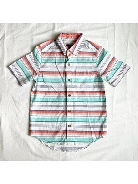 Childrens Place Boys Striped Button-Up Shirt Size 7/8 Cotton Short Sleeve Spring